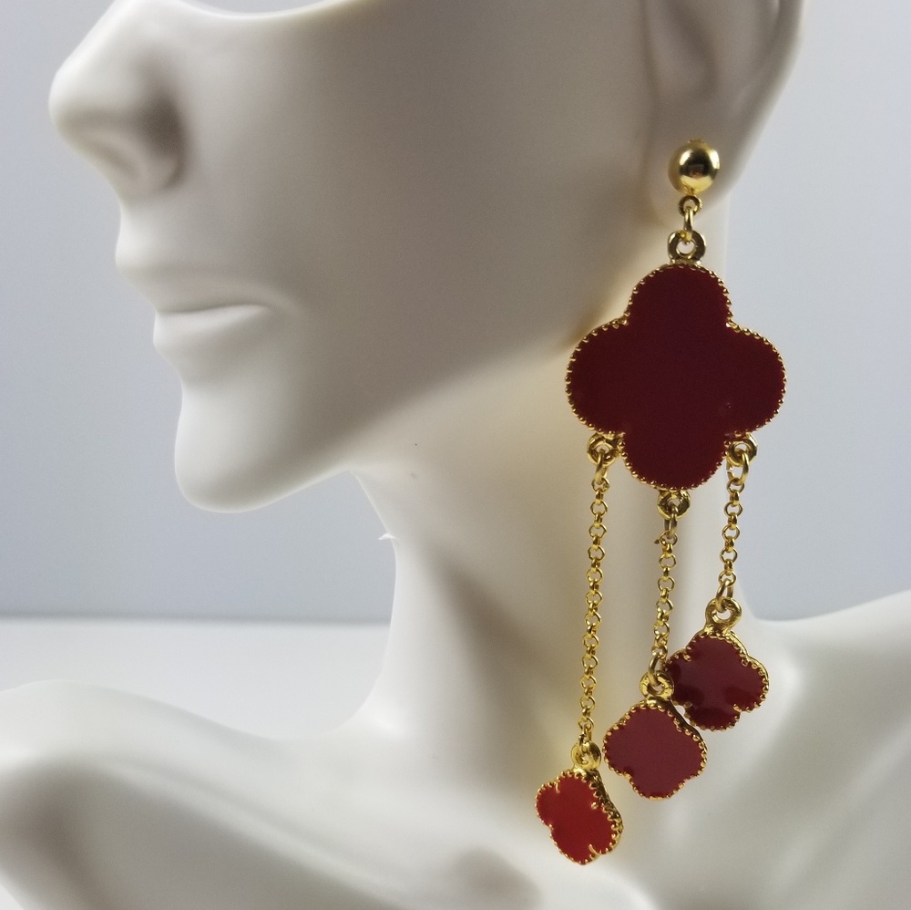 Leaf clover drop dangle earring - Picture 1 of 5